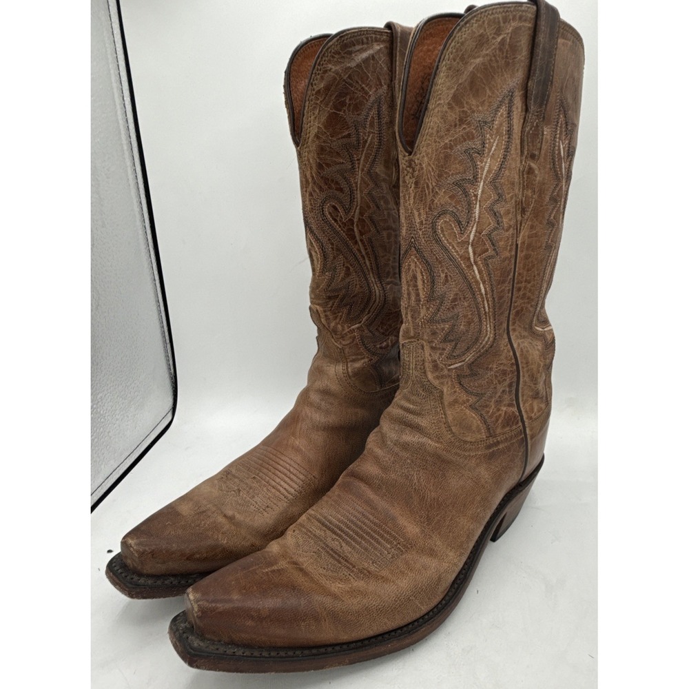 Lucchese Cassidy Boots Women 10B M4999 Brown Goat Leather Snip Toe Cowboy Boots - Picture 11 of 13